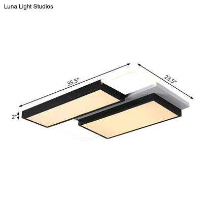 DecorBites™ DecorBites™ Modernist LED Flush Mount Lamp, Black & White, 21.5"/35.5" Wide Metal Ceiling Fixture for Living Room, White/Warm Light