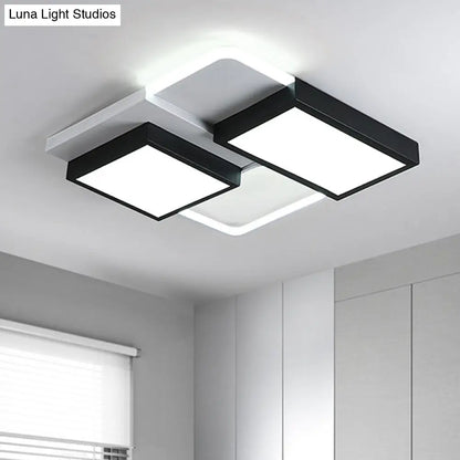 DecorBites™ DecorBites™ Modernist LED Flush Mount Lamp, Black & White, 21.5"/35.5" Wide Metal Ceiling Fixture for Living Room, White/Warm Light