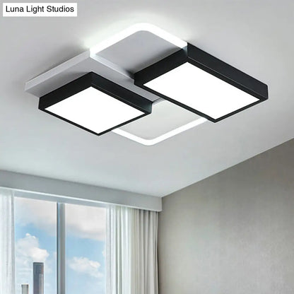 DecorBites™ DecorBites™ Modernist LED Flush Mount Lamp, Black & White, 21.5"/35.5" Wide Metal Ceiling Fixture for Living Room, White/Warm Light