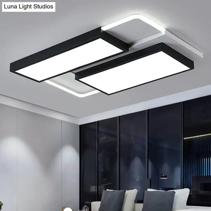 DecorBites™ DecorBites™ Modernist LED Flush Mount Lamp, Black & White, 21.5"/35.5" Wide Metal Ceiling Fixture for Living Room, White/Warm Light