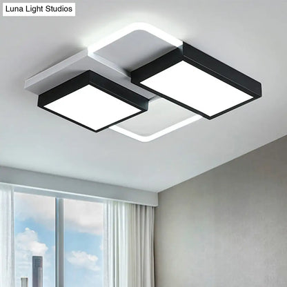 DecorBites™ DecorBites™ Modernist LED Flush Mount Lamp, Black & White, 21.5"/35.5" Wide Metal Ceiling Fixture for Living Room, White/Warm Light
