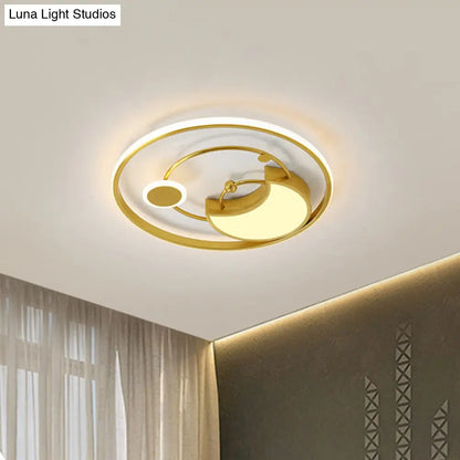 DecorBites™ DecorBites™ Modernist LED Gold Semi-Flush Ceiling Light - Metal Crescent Flush Mount in Warm/White Light