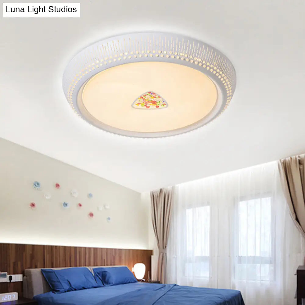 DecorBites™ DecorBites™ Modernist LED Metal Ceiling Lamp for Bedroom - White Drum Flush Light Fixture, 23"/31" Wide