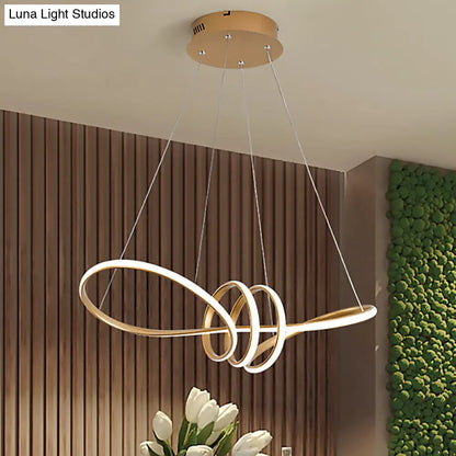 Lámpara de techo colgante LED modernista en luz blanca/cálida/natural con pantalla acrílica y diseño en espiral dorado