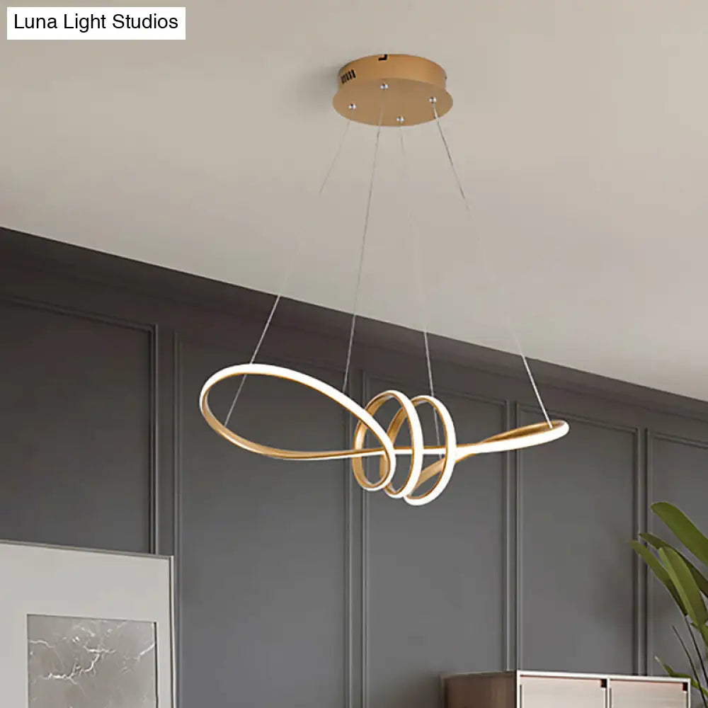 Lámpara de techo colgante LED modernista en luz blanca/cálida/natural con pantalla acrílica y diseño en espiral dorado