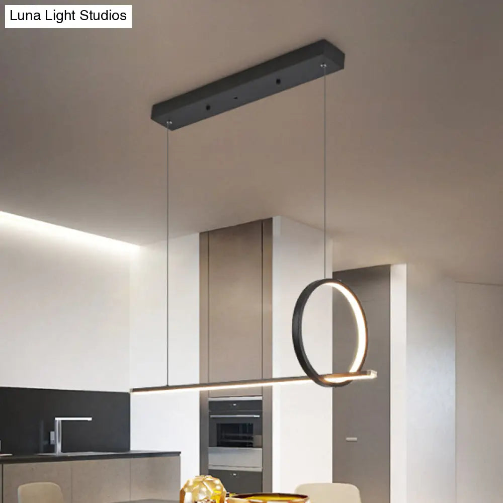 DecorBites™ Modernist Linear and Ring LED Island Chandelier in Black for Dining Room