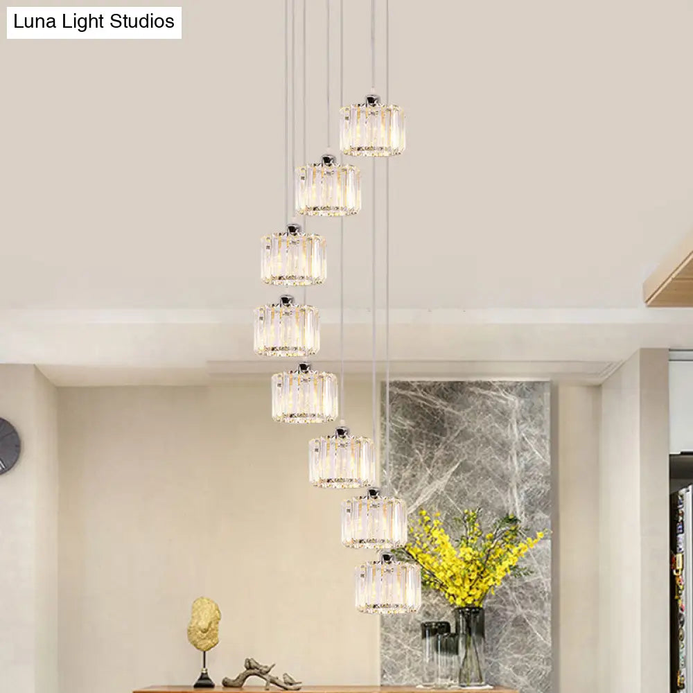 Modernist Lobby Pendant Light with Clustered Crystal Shades - Choose from 3, 8, or 10 Head Options