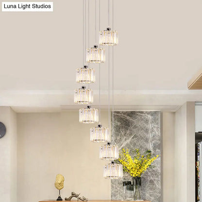 Modernist Lobby Pendant Light with Clustered Crystal Shades - Choose from 3, 8, or 10 Head Options