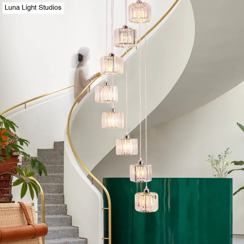 Modernist Lobby Pendant Light with Clustered Crystal Shades - Choose from 3, 8, or 10 Head Options