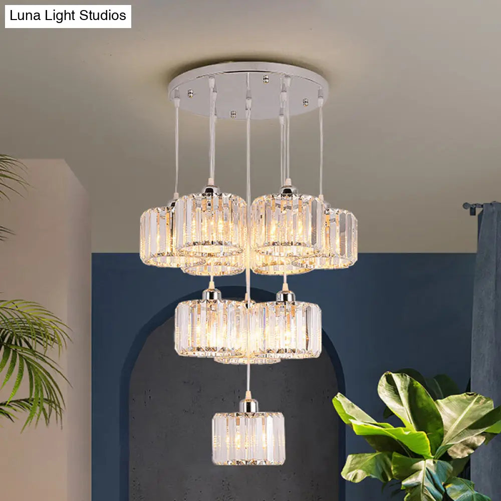 Modernist Lobby Pendant Light with Clustered Crystal Shades - Choose from 3, 8, or 10 Head Options