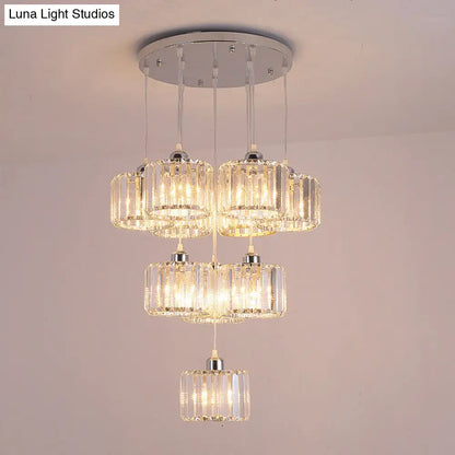 Modernist Lobby Pendant Light with Clustered Crystal Shades - Choose from 3, 8, or 10 Head Options