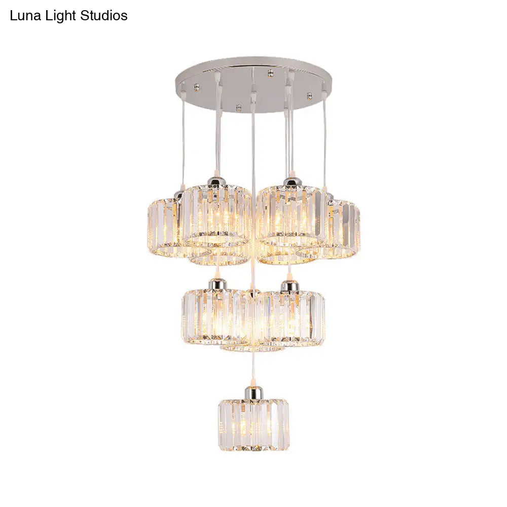 Modernist Lobby Pendant Light with Clustered Crystal Shades - Choose from 3, 8, or 10 Head Options