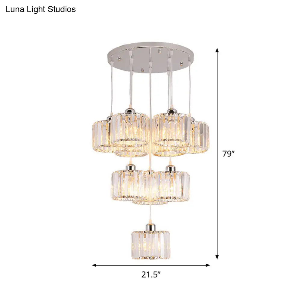 Modernist Lobby Pendant Light with Clustered Crystal Shades - Choose from 3, 8, or 10 Head Options