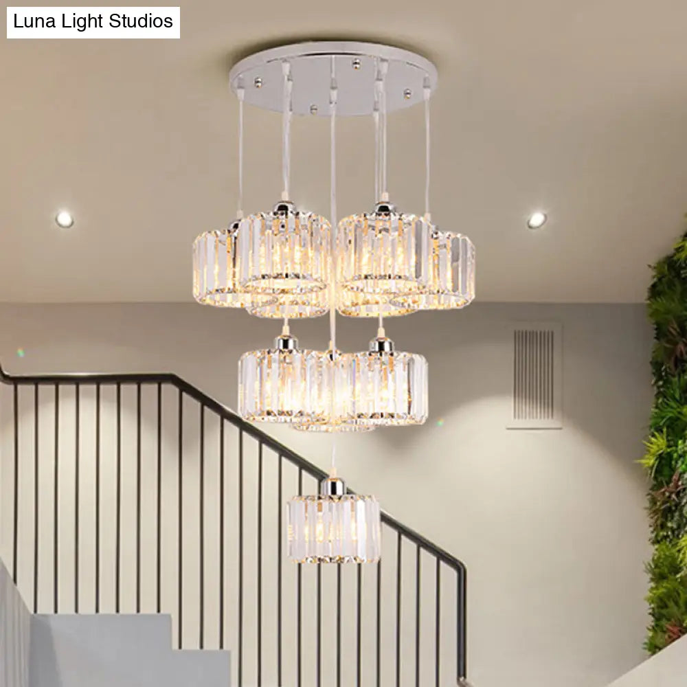 Modernist Lobby Pendant Light with Clustered Crystal Shades - Choose from 3, 8, or 10 Head Options