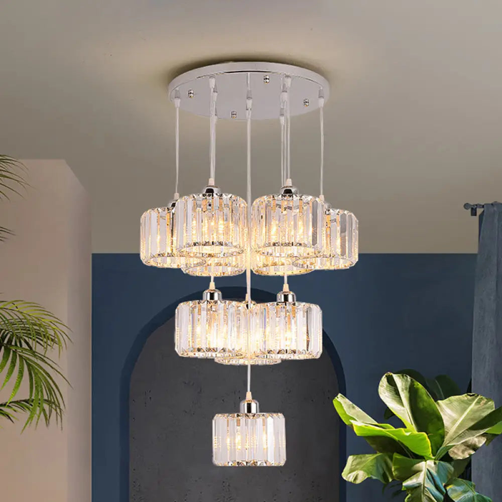 Modernist Lobby Pendant Light with Clustered Crystal Shades - Choose from 3, 8, or 10 Head Options