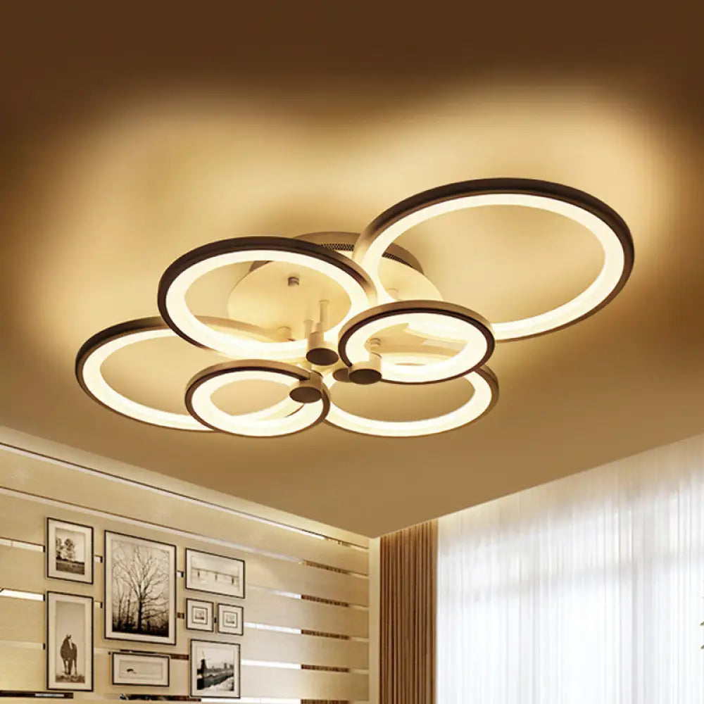 DecorBites™ DecorBites™ Modernist Metal Ceiling Lighting: Multi-Ring LED Semi Flush Light in Black/White, Ideal for Living Room