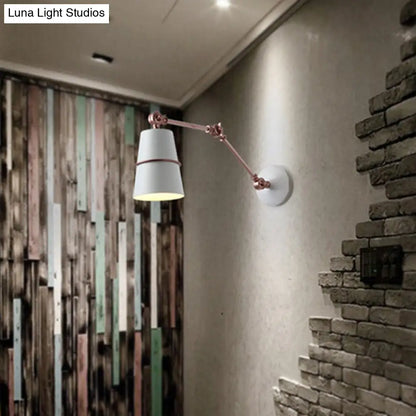 DecorBites™ DecorBites™ Modernist Metal Conical Sconce with Adjustable Arm - Wall Mounted 1-Head Light in White/Black