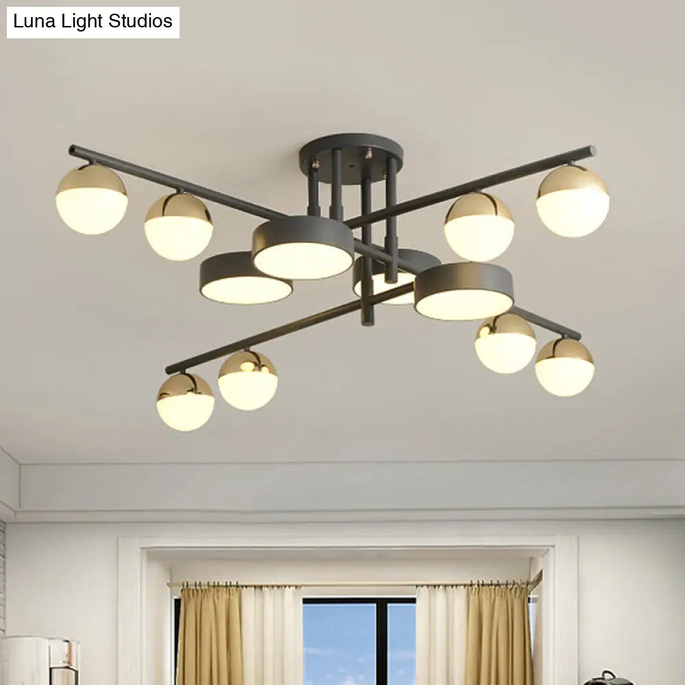 Modernist Metal Drum and Ball LED Flush Lamp - 12-Head Semi Flush Mount Light in Grey for Living Room