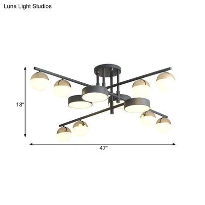 Modernist Metal Drum and Ball LED Flush Lamp - 12-Head Semi Flush Mount Light in Grey for Living Room