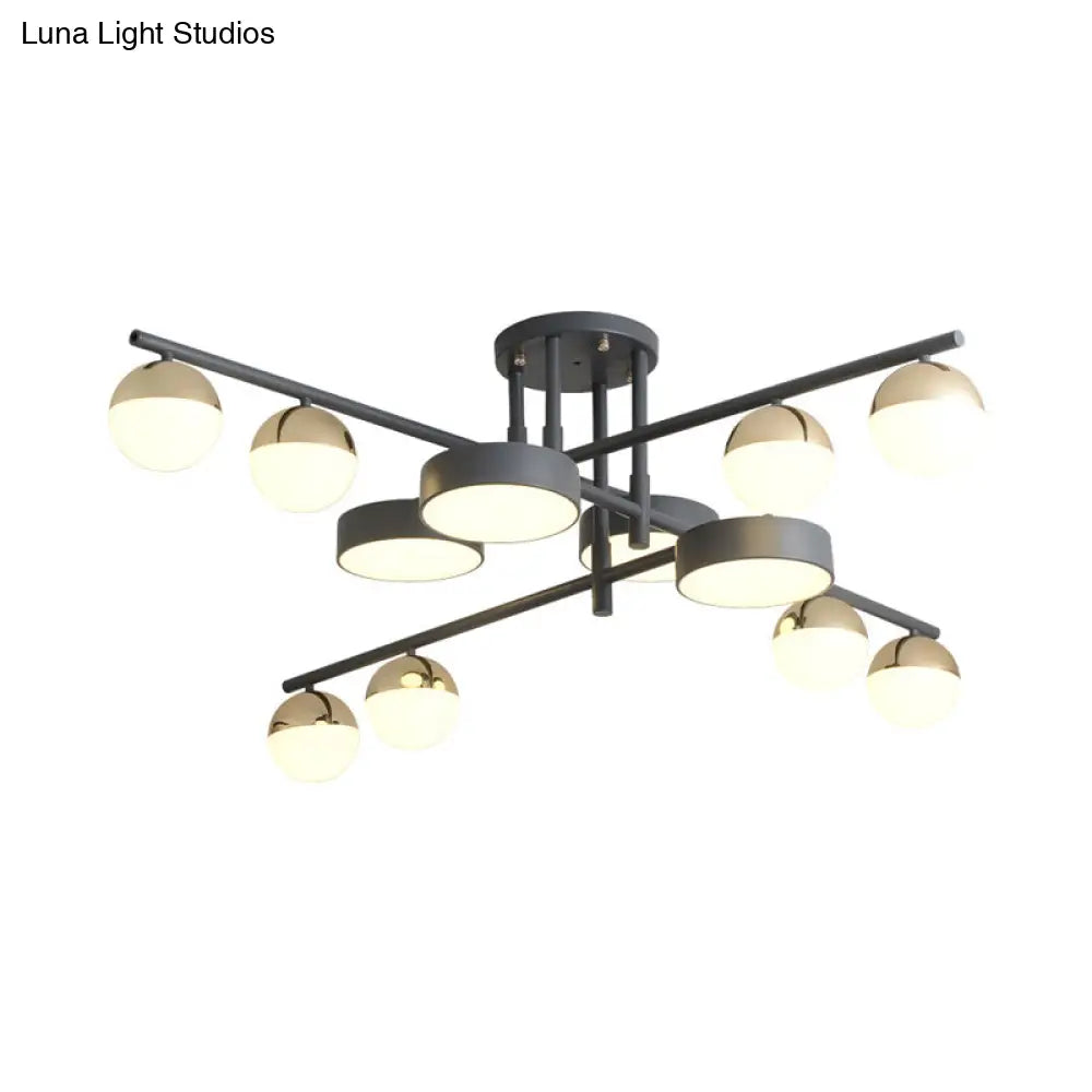 Modernist Metal Drum and Ball LED Flush Lamp - 12-Head Semi Flush Mount Light in Grey for Living Room