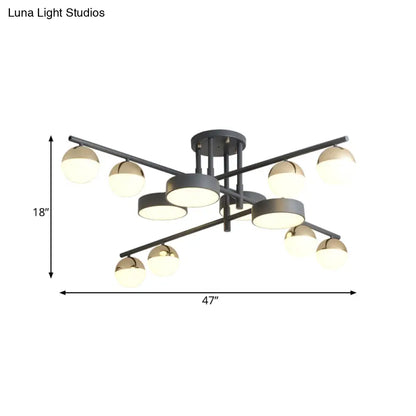 DecorBites™ DecorBites™ Modernist Metal Drum and Ball LED Flush Lamp - 12-Head Semi Flush Mount Light in Grey for Living Room