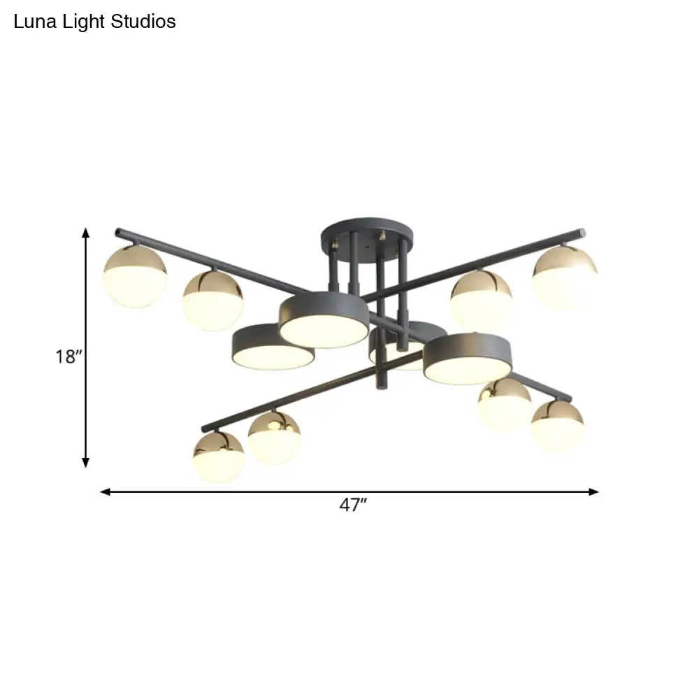 Modernist Metal Drum and Ball LED Flush Lamp - 12-Head Semi Flush Mount Light in Grey for Living Room