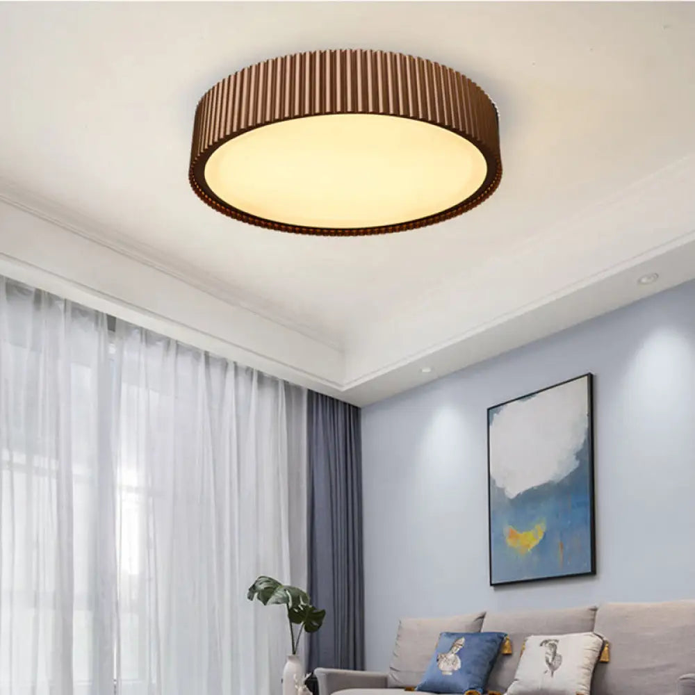 DecorBites™ DecorBites™ Modernist Metal Drum Flush Ceiling Light Fixture - 18"/22" Dia Coffee LED Flush Mount Lamp in White/Warm/Natural Light