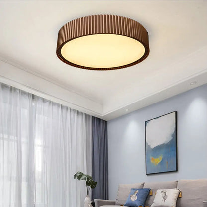 DecorBites™ DecorBites™ Modernist Metal Drum Flush Ceiling Light Fixture - 18"/22" Dia Coffee LED Flush Mount Lamp in White/Warm/Natural Light