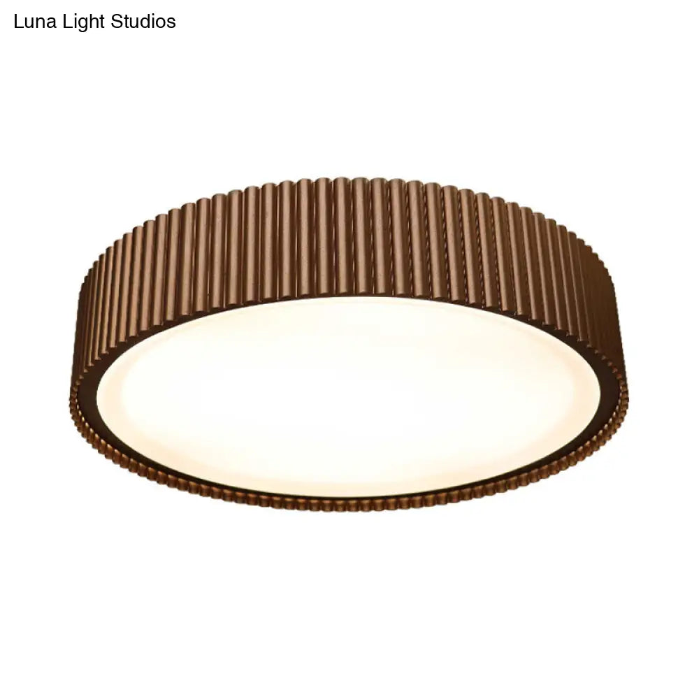 DecorBites™ DecorBites™ Modernist Metal Drum Flush Ceiling Light Fixture - 18"/22" Dia Coffee LED Flush Mount Lamp in White/Warm/Natural Light