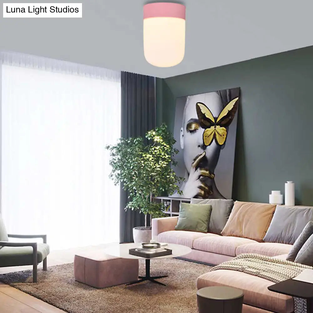 DecorBites™ DecorBites™ Modernist Metal & Frosted Glass Flush Mount Light - Pink/Gray Ceiling Lighting