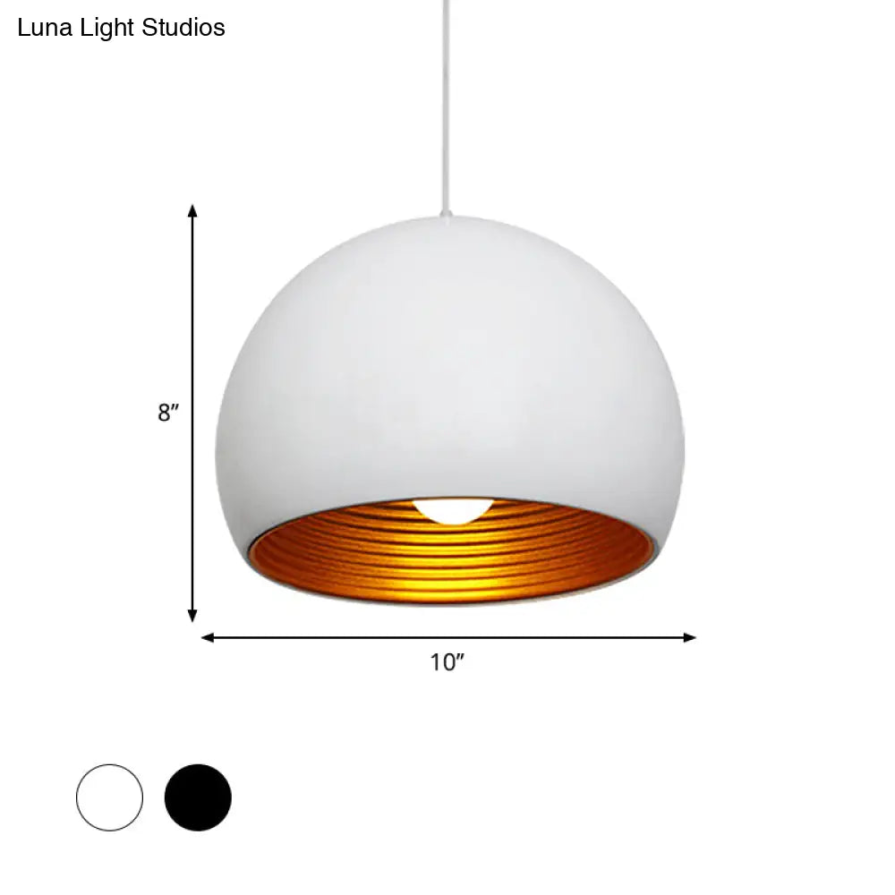 مصباح تعليق سقف معدني حديث على شكل كرة أرضية، رأس واحد، عرض 10 بوصات/14 بوصة - أسود/أبيض