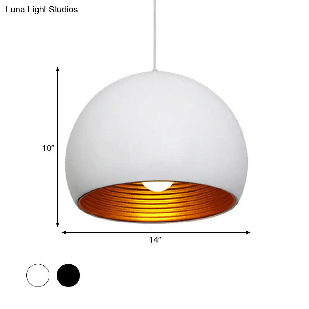 مصباح تعليق سقف معدني حديث على شكل كرة أرضية، رأس واحد، عرض 10 بوصات/14 بوصة - أسود/أبيض