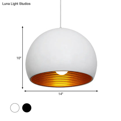 مصباح تعليق سقف معدني حديث على شكل كرة أرضية، رأس واحد، عرض 10 بوصات/14 بوصة - أسود/أبيض