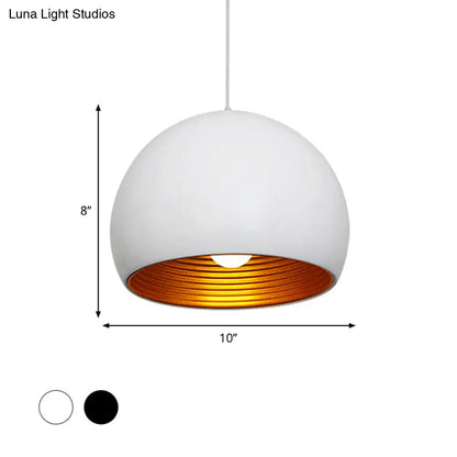 مصباح تعليق سقف معدني حديث على شكل كرة أرضية، رأس واحد، عرض 10 بوصات/14 بوصة - أسود/أبيض