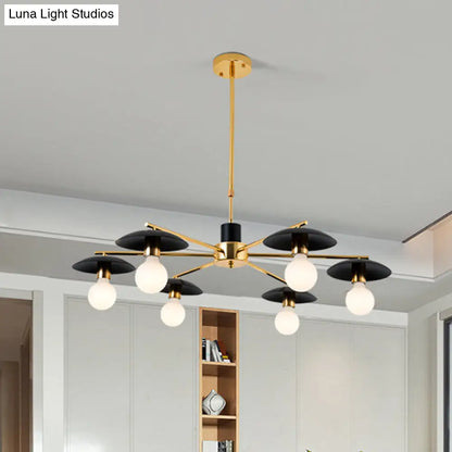 Lámpara de techo radial modernista de metal con 6/8 cabezales negros y dorados - Elegante lámpara colgante para sala de estar