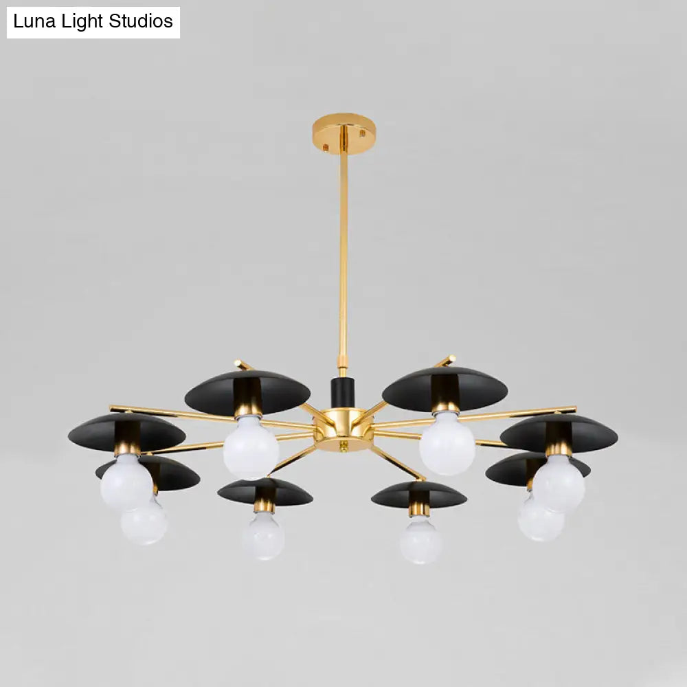 Lámpara de techo radial modernista de metal con 6/8 cabezales negros y dorados - Elegante lámpara colgante para sala de estar