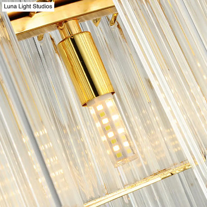 Lámpara de araña colgante modernista con anillo de metal y tubo de cristal - Oro