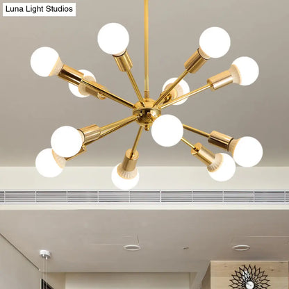 Lámpara de techo colgante modernista con forma de estrella metálica - 26"/38.5" de ancho, dorada, 6/10/12 luces - Lámpara de techo con bombillas desnudas