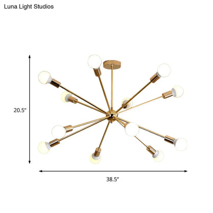 Lámpara de techo colgante modernista con forma de estrella metálica - 26"/38.5" de ancho, dorada, 6/10/12 luces - Lámpara de techo con bombillas desnudas