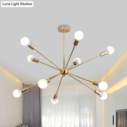 Lámpara de techo colgante modernista con forma de estrella metálica - 26"/38.5" de ancho, dorada, 6/10/12 luces - Lámpara de techo con bombillas desnudas