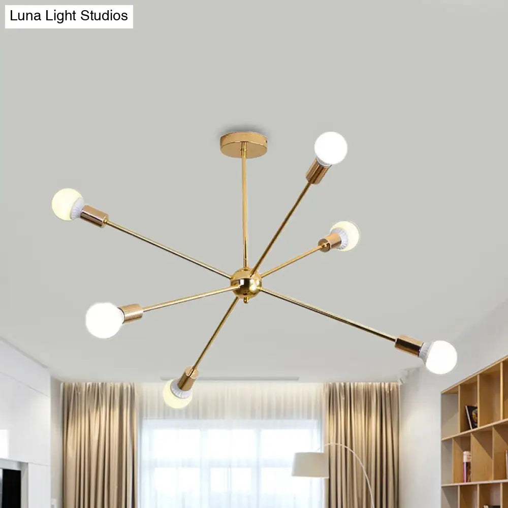 Lámpara de techo colgante modernista con forma de estrella metálica - 26"/38.5" de ancho, dorada, 6/10/12 luces - Lámpara de techo con bombillas desnudas