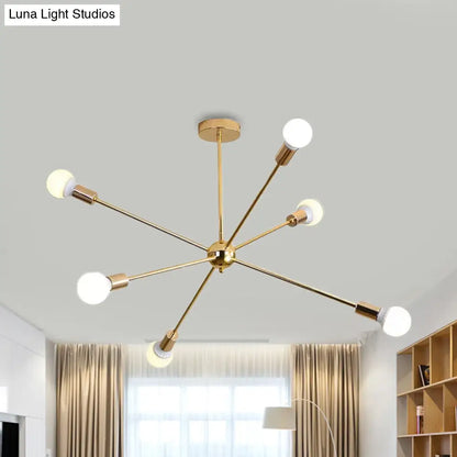 Lámpara de techo colgante modernista con forma de estrella metálica - 26"/38.5" de ancho, dorada, 6/10/12 luces - Lámpara de techo con bombillas desnudas