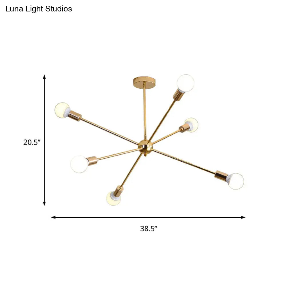 Lámpara de techo colgante modernista con forma de estrella metálica - 26"/38.5" de ancho, dorada, 6/10/12 luces - Lámpara de techo con bombillas desnudas