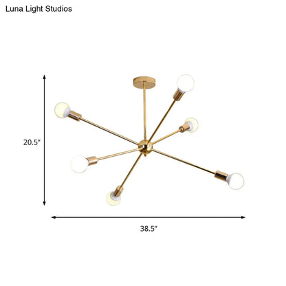 Lámpara de techo colgante modernista con forma de estrella metálica - 26"/38.5" de ancho, dorada, 6/10/12 luces - Lámpara de techo con bombillas desnudas