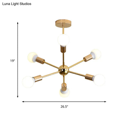Lámpara de techo colgante modernista con forma de estrella metálica - 26"/38.5" de ancho, dorada, 6/10/12 luces - Lámpara de techo con bombillas desnudas