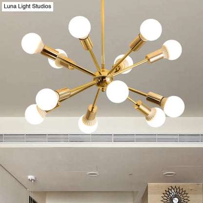 Lámpara de techo colgante modernista con forma de estrella metálica - 26"/38.5" de ancho, dorada, 6/10/12 luces - Lámpara de techo con bombillas desnudas