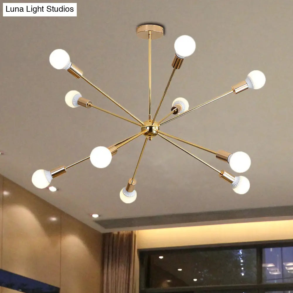 Lámpara de techo colgante modernista con forma de estrella metálica - 26"/38.5" de ancho, dorada, 6/10/12 luces - Lámpara de techo con bombillas desnudas