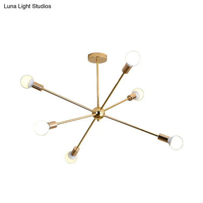Lámpara de techo colgante modernista con forma de estrella metálica - 26"/38.5" de ancho, dorada, 6/10/12 luces - Lámpara de techo con bombillas desnudas
