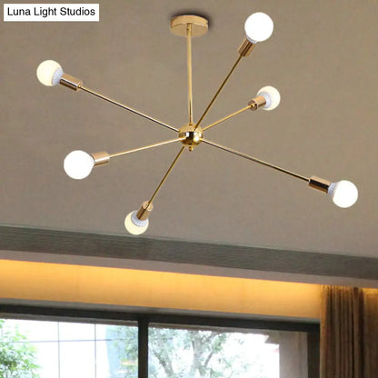 Lámpara de techo colgante modernista con forma de estrella metálica - 26"/38.5" de ancho, dorada, 6/10/12 luces - Lámpara de techo con bombillas desnudas