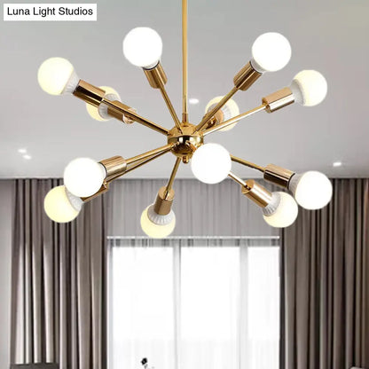 Lámpara de techo colgante modernista con forma de estrella metálica - 26"/38.5" de ancho, dorada, 6/10/12 luces - Lámpara de techo con bombillas desnudas